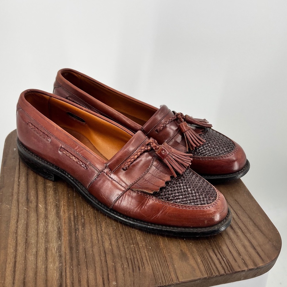 Allen Edmonds Cody Tassel Loafers Mens 9 B Chili Brown Woven Kiltie 1849 Dress